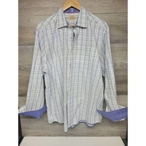 Tommy Bahama Jeans Button Up Shirt Blue/White Plaid Men's Large